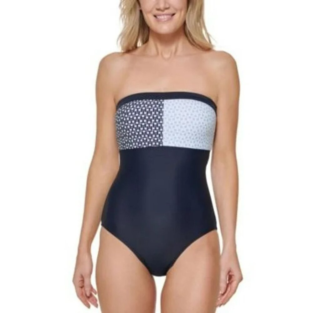 NWT Tommy Hilfiger Women's SKY CAPTAIN Bandeau One-Piece Blue Size M $90 FF298
